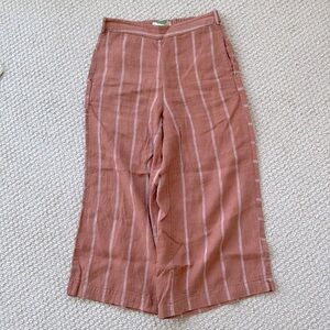 Anthro linen wide leg crops, small, striped, rusty orange/white